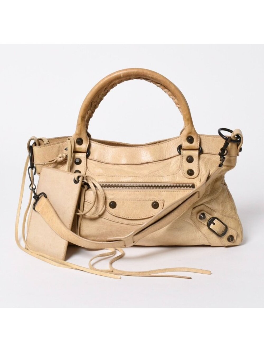 Balenciaga the First 2-Way Bag Leather Beige Black